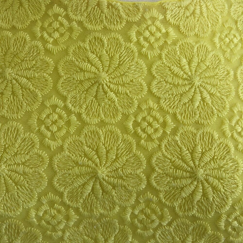 Vintage 60s Shift Dress Size 12 Yellow Floral Lace Overlay Sleeveless Retro - Picture 7 of 12